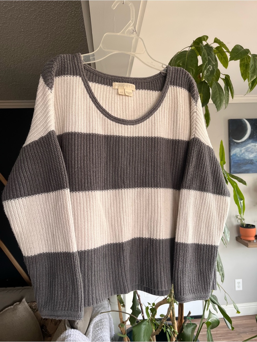 Striped Crewneck Sweater in Gray and Cream by Lou & Grey